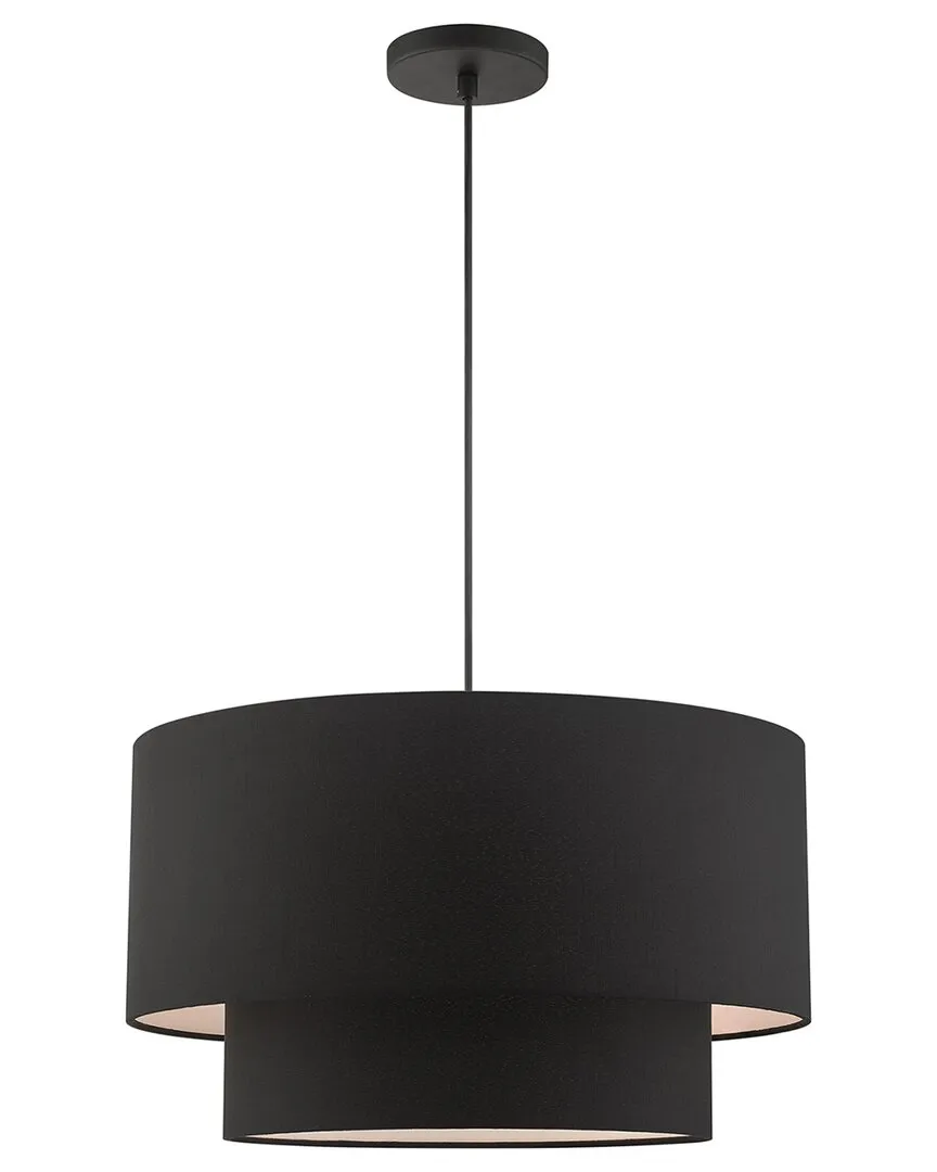 Bainbridge 3-Light Double Drum Pendant - Black, Fabric