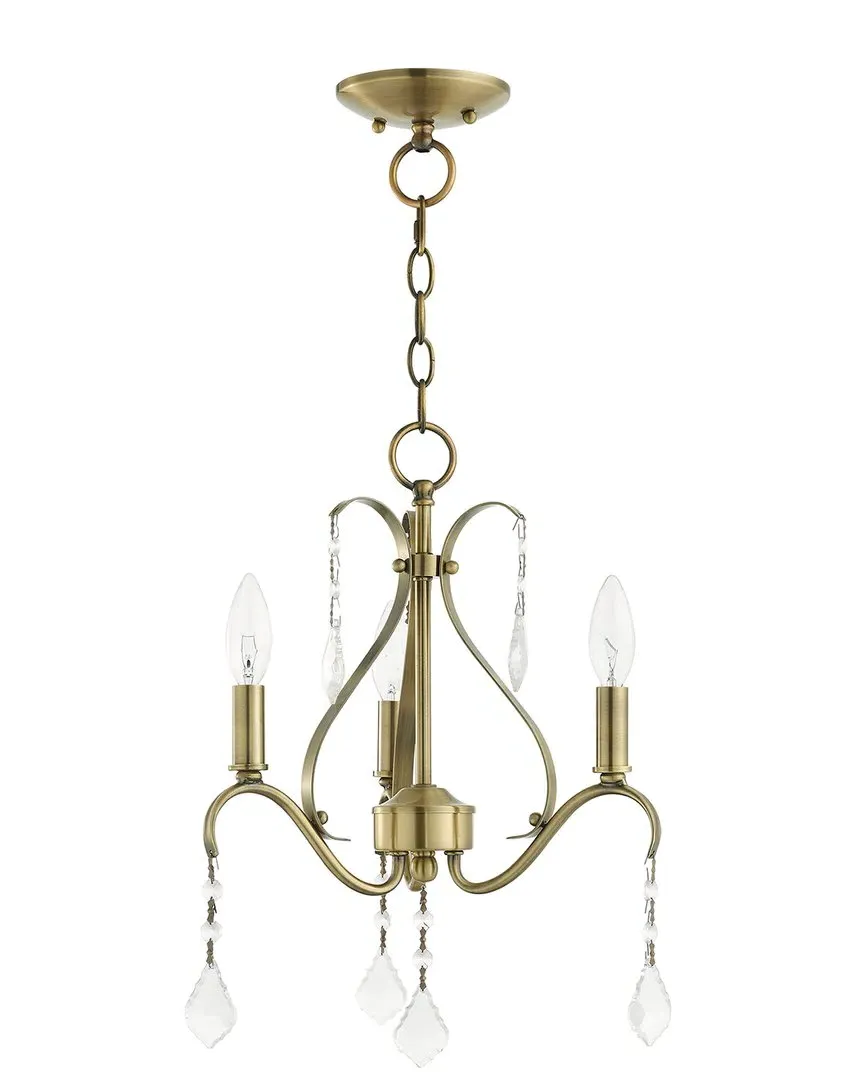 Caterina 3-Light Mini Chandelier with Crystals - Antique Brass, Steel image