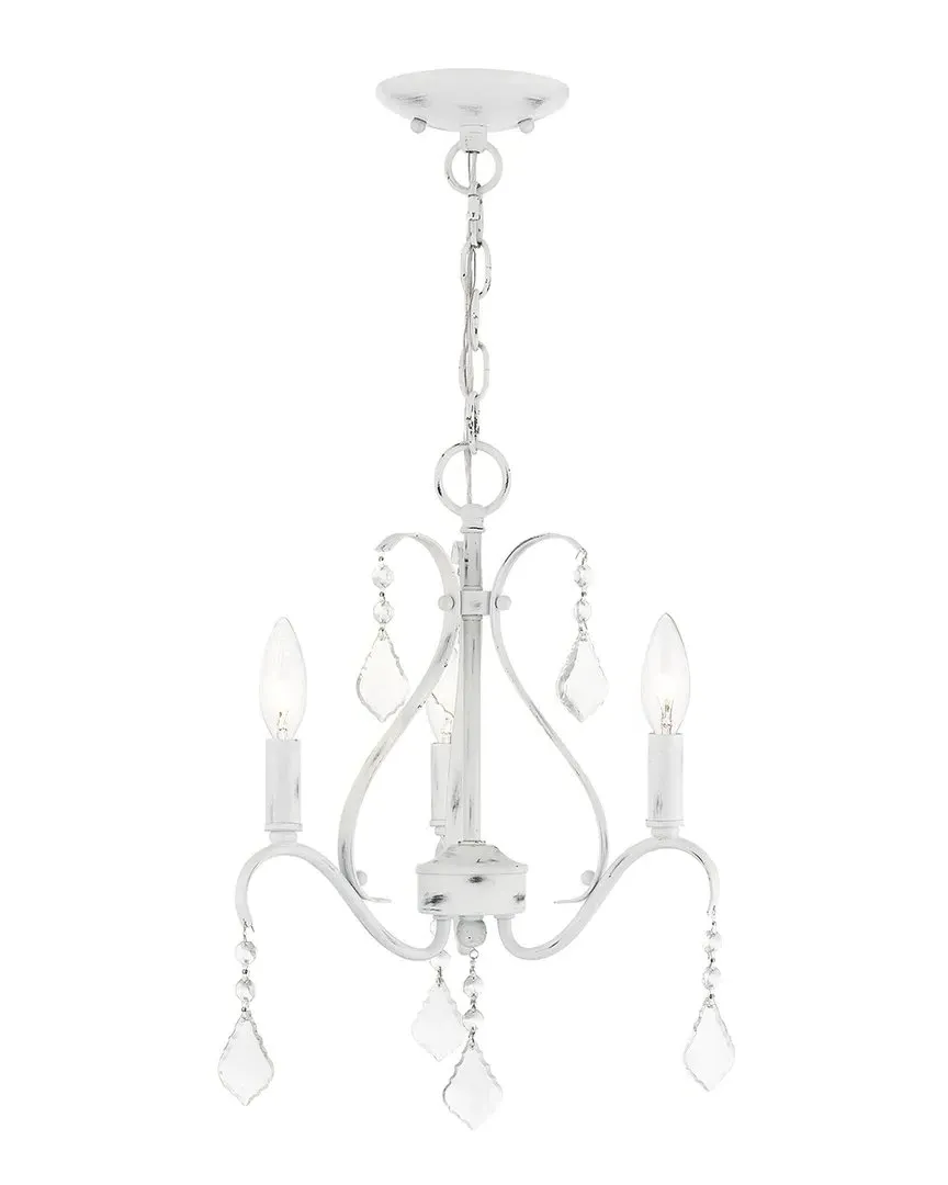 Caterina 3-Light Mini Chandelier with Crystals - Antique White, Steel