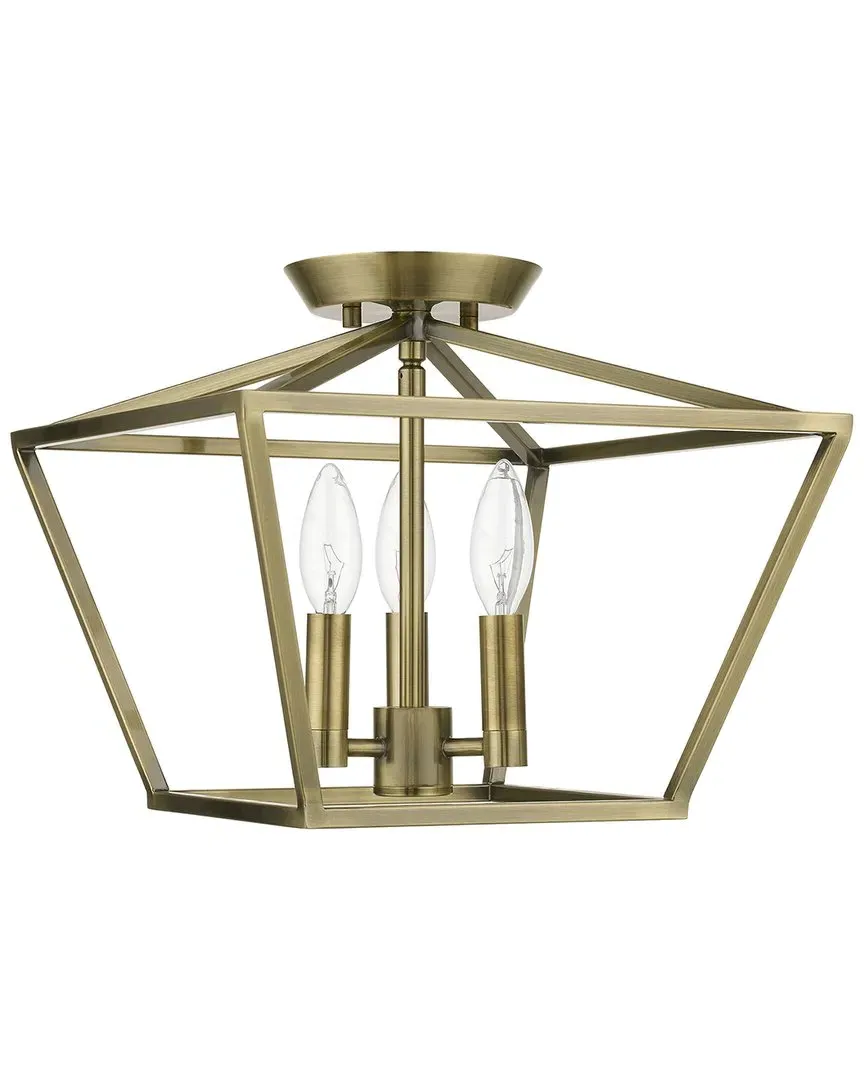 Devone Square 3-Light Semi-Flush Mount - Antique Brass