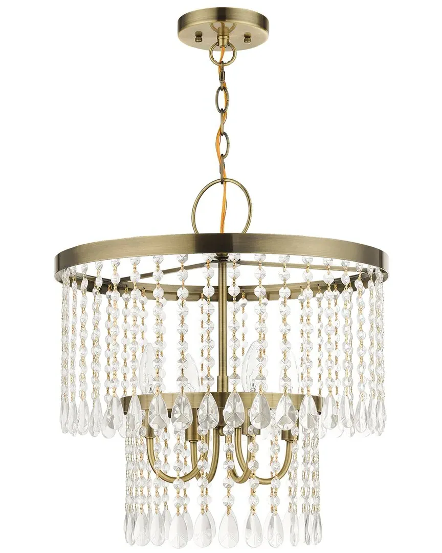 Elizabeth 4 Light Pendant Chandelier - Antique Brass, Crystal image