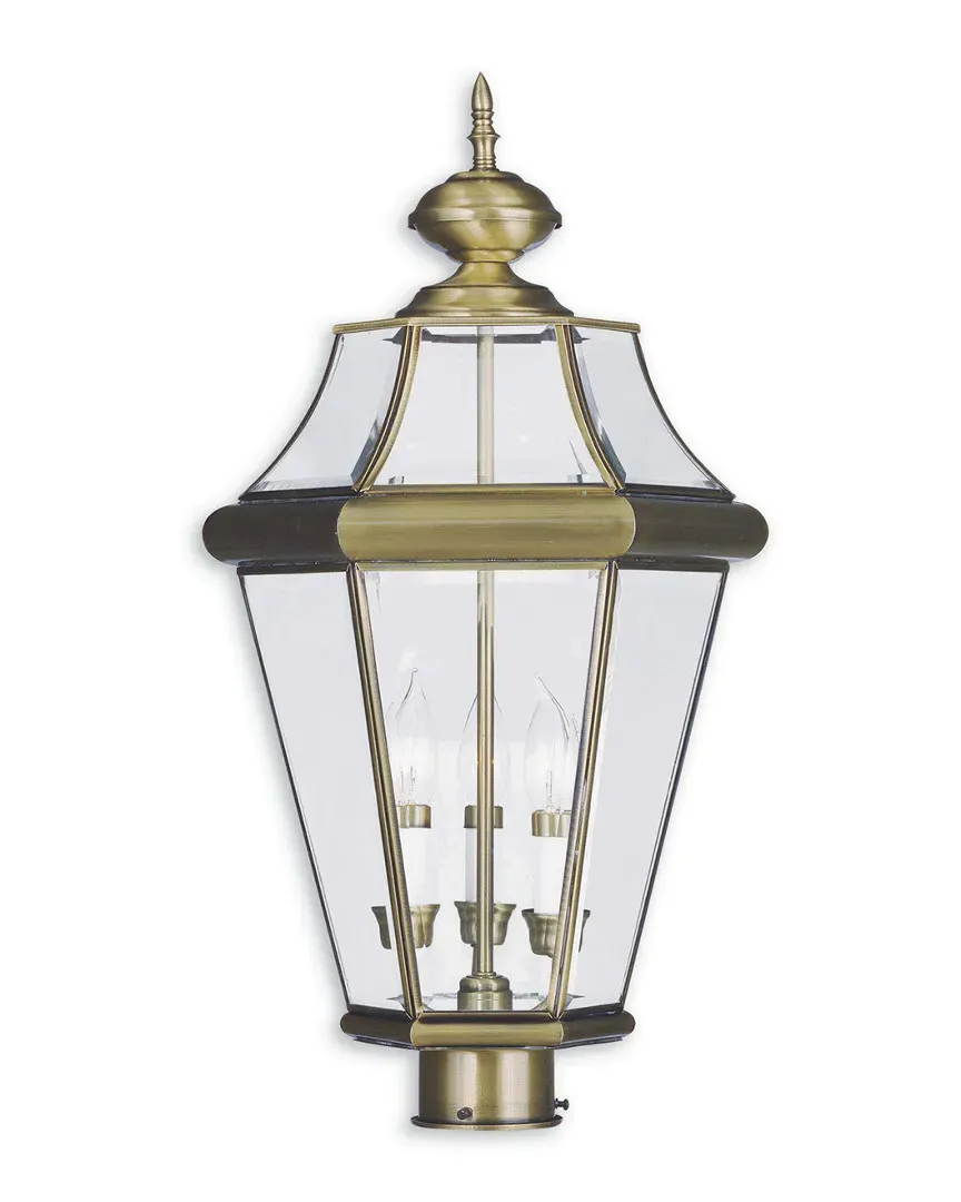 Georgetown 3-Light Outdoor Post Lantern - Antique Brass