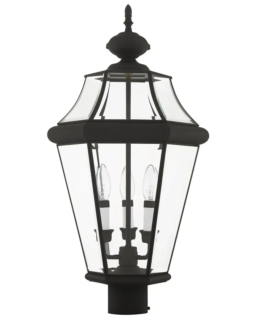 Georgetown 3-Light Outdoor Post Lantern - Black, Brass image