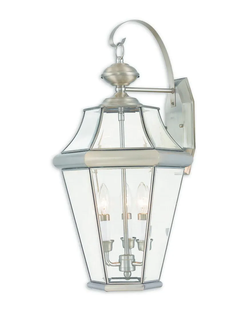 Georgetown 3-Light Outdoor Wall Lantern - Brushed Nickel