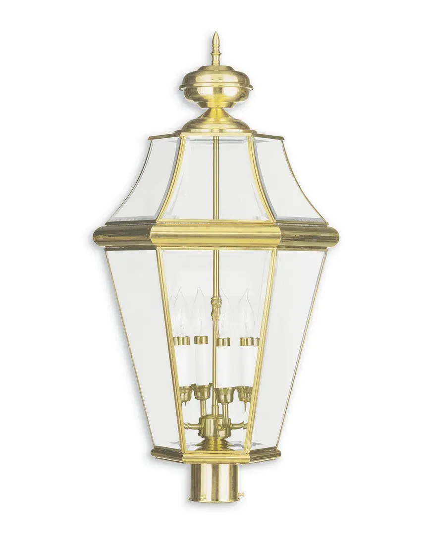 Georgetown 4-Light Outdoor Post Lantern - Polished Brass