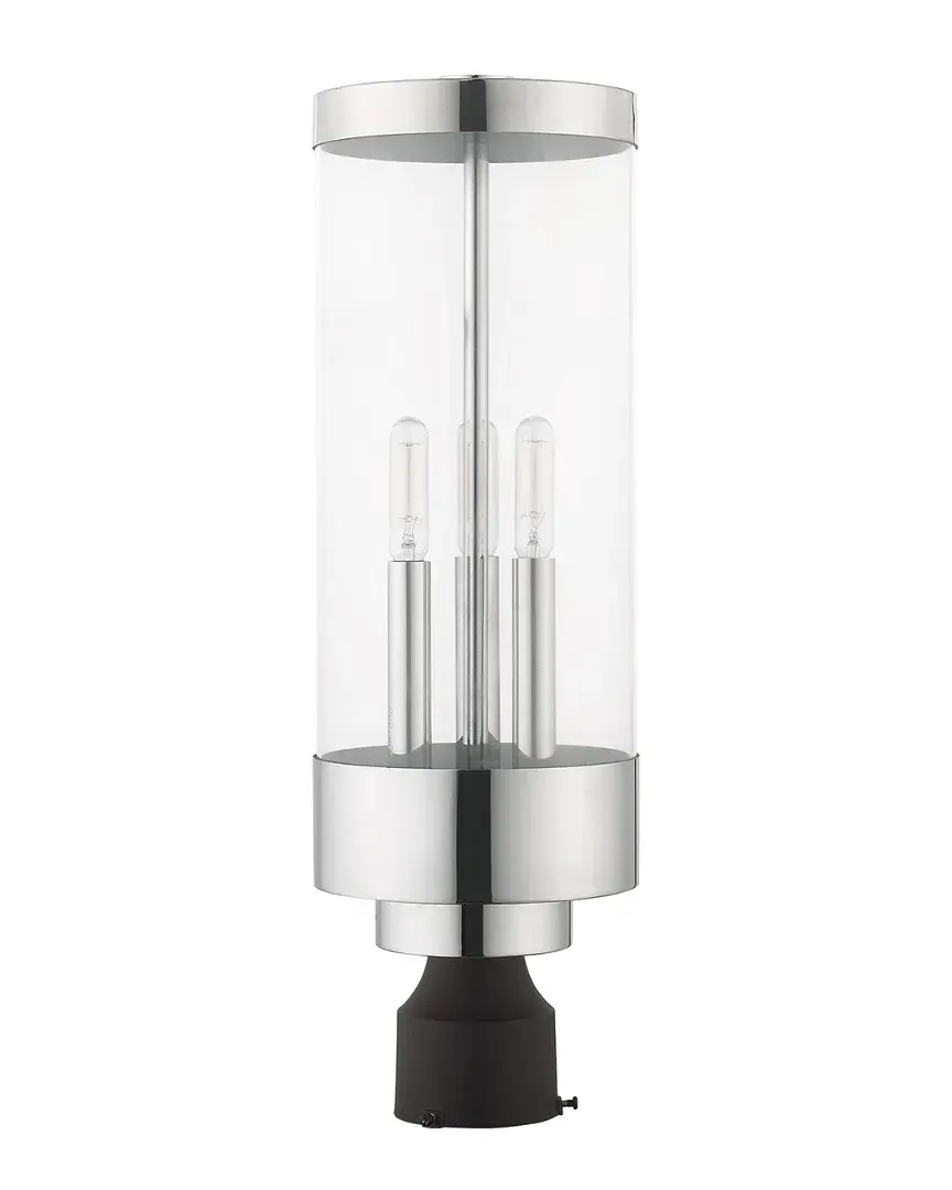 Hillcrest 3 Light Outdoor Post Top Lantern - Polished Chrome