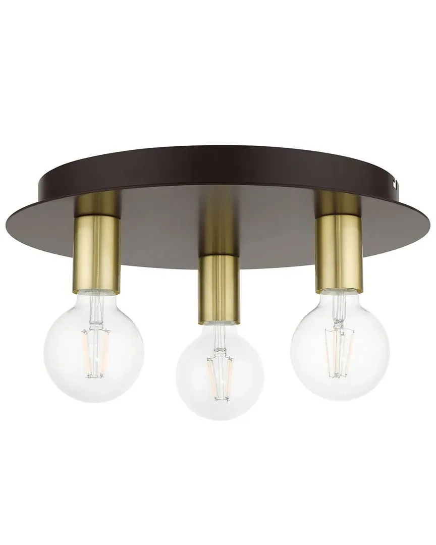 Hillview 3-Light Flush Mount Ceiling Fixture - Bronze, Steel