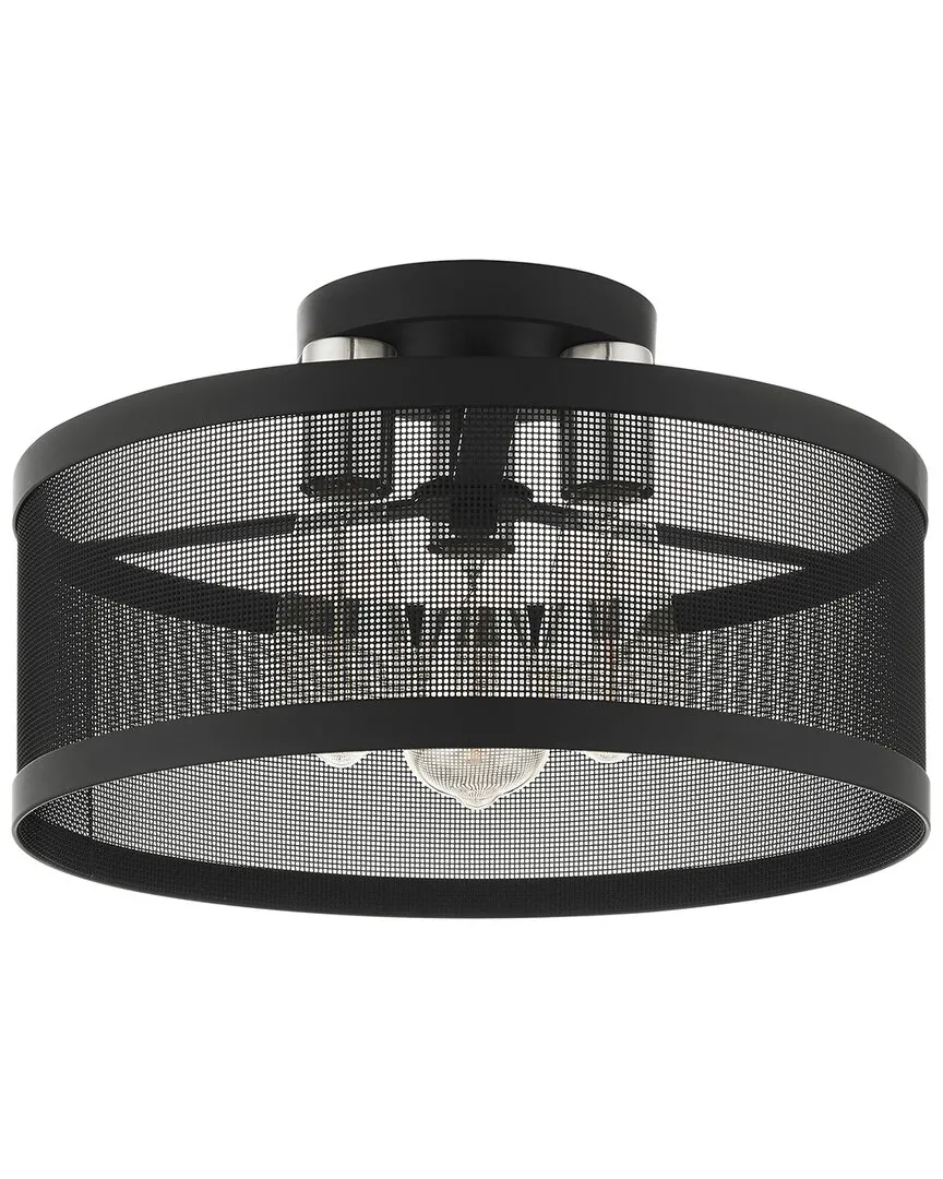 Industro 3-Light Semi Flush Pendant - Black, Steel