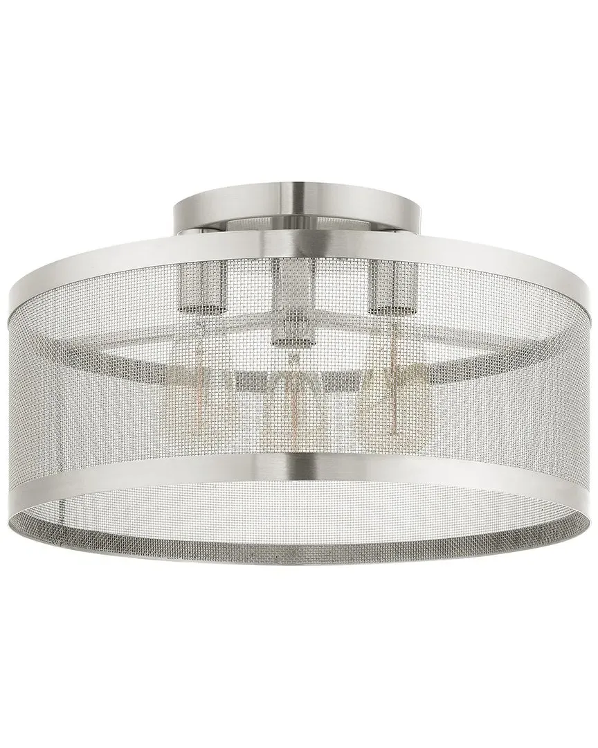 Industro 3-Light Semi Flush Pendant - Brushed Nickel, Steel