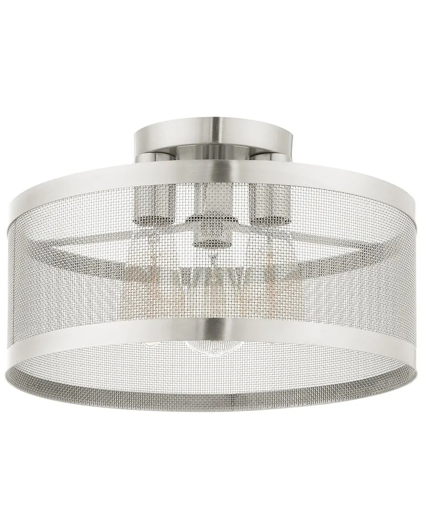 Industro 3-Light Semi Flush Pendant - Brushed Nickel, Steel