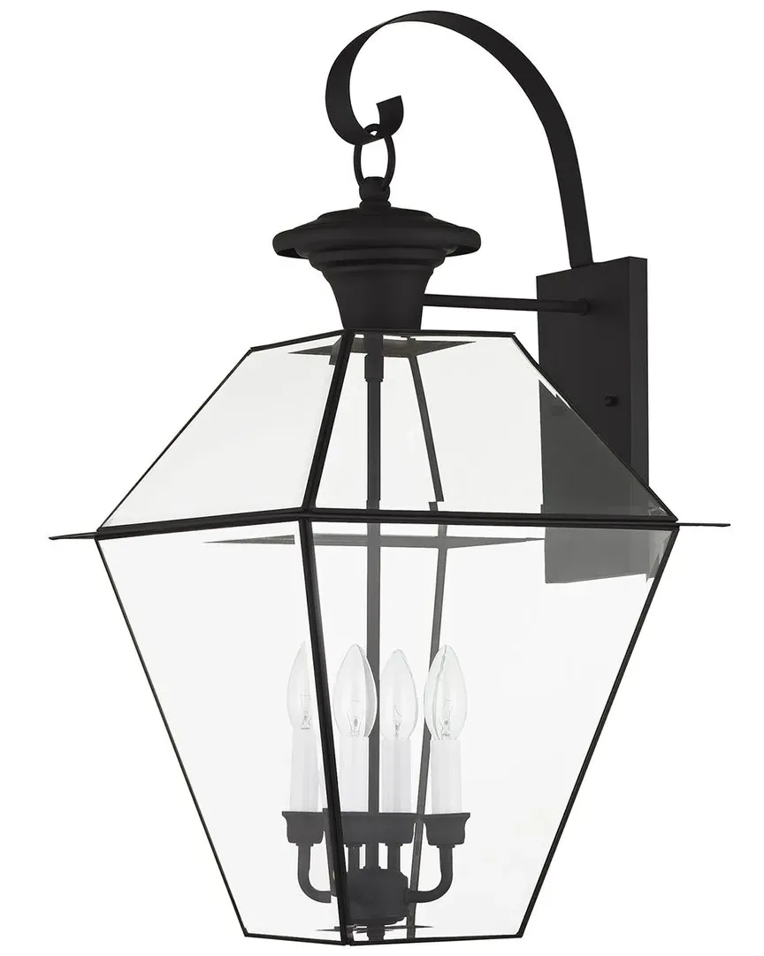 Livex 4-Light Outdoor Wall Lantern - Black, Brass image