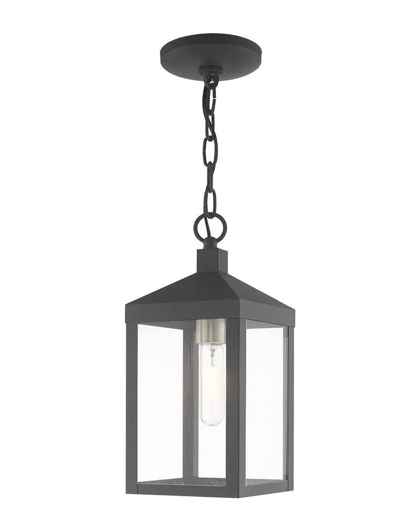 Livex Nyack 1-Light Outdoor Pendant Lantern - Gray, Brass image