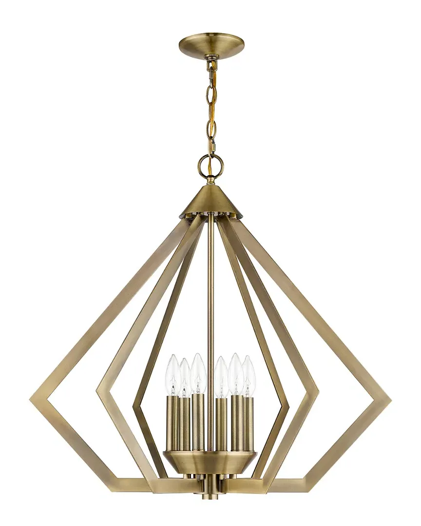 Livex Prism 6 Light Chandelier - Antique Brass, Steel