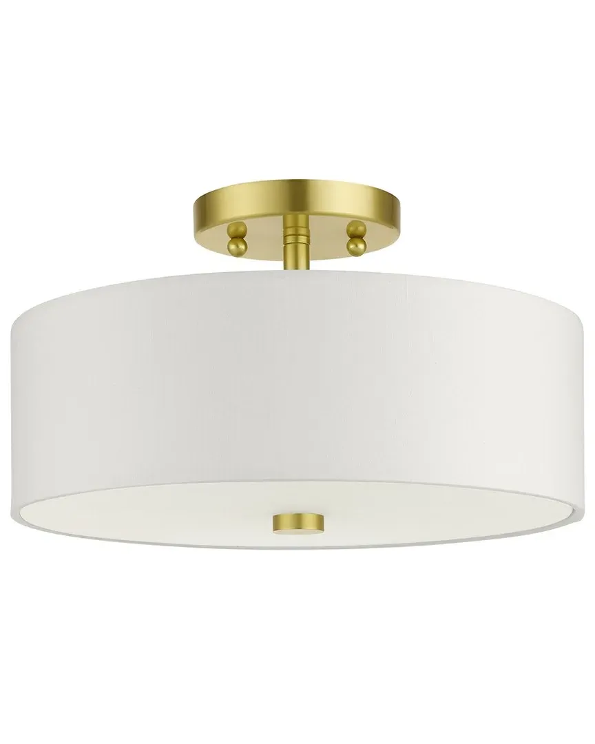 Meridian 2-Light Semi Flush Mount - Satin Brass, Fabric image