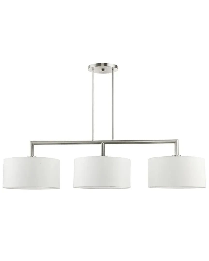 Meridian 3-Light Linear Chandelier - Brushed Nickel, Fabric