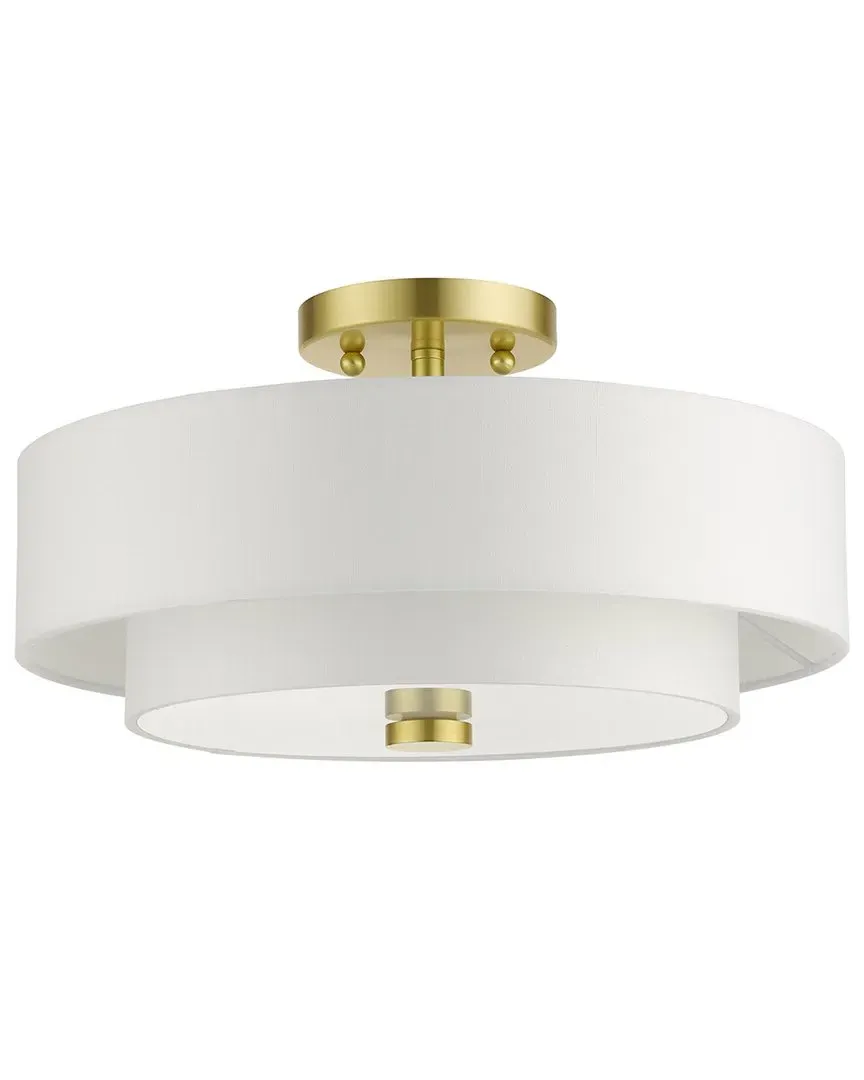 Meridian 3-Light Semi Flush - Satin Brass, Fabric