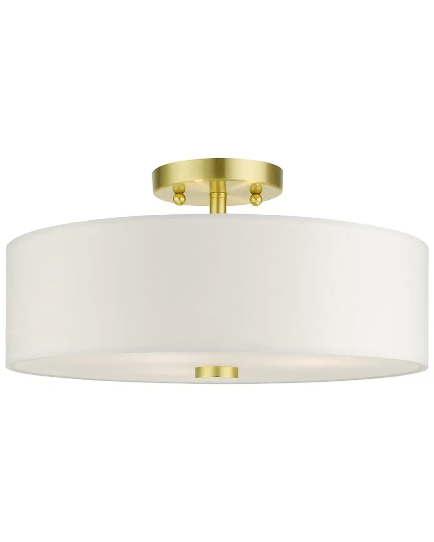 Meridian 3-Light Semi Flush - Satin Brass, Fabric