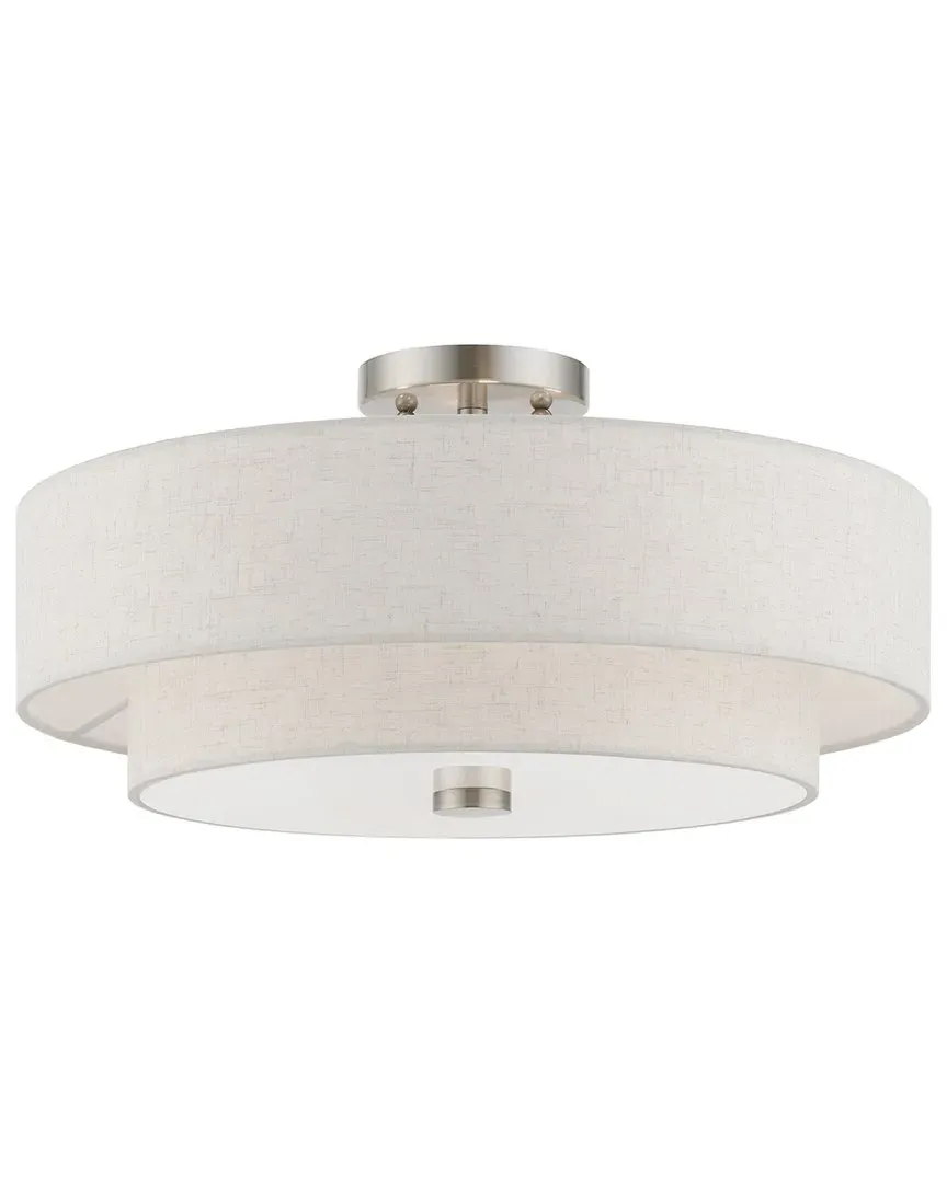 Meridian 4-Light Drum Semi Flush Pendant - Brushed Nickel, Oatmeal
