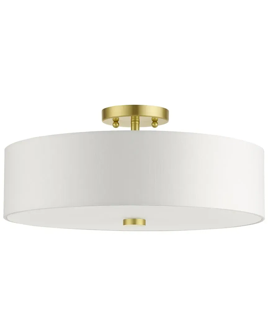 Meridian 4-Light Drum Semi Flush Pendant - Satin Brass, Off-White