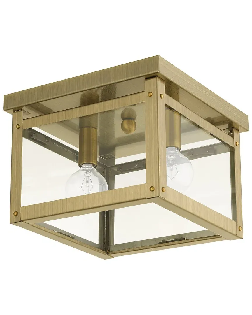 Milford Square 2-Light Flush Mount - Antique Brass, Steel image