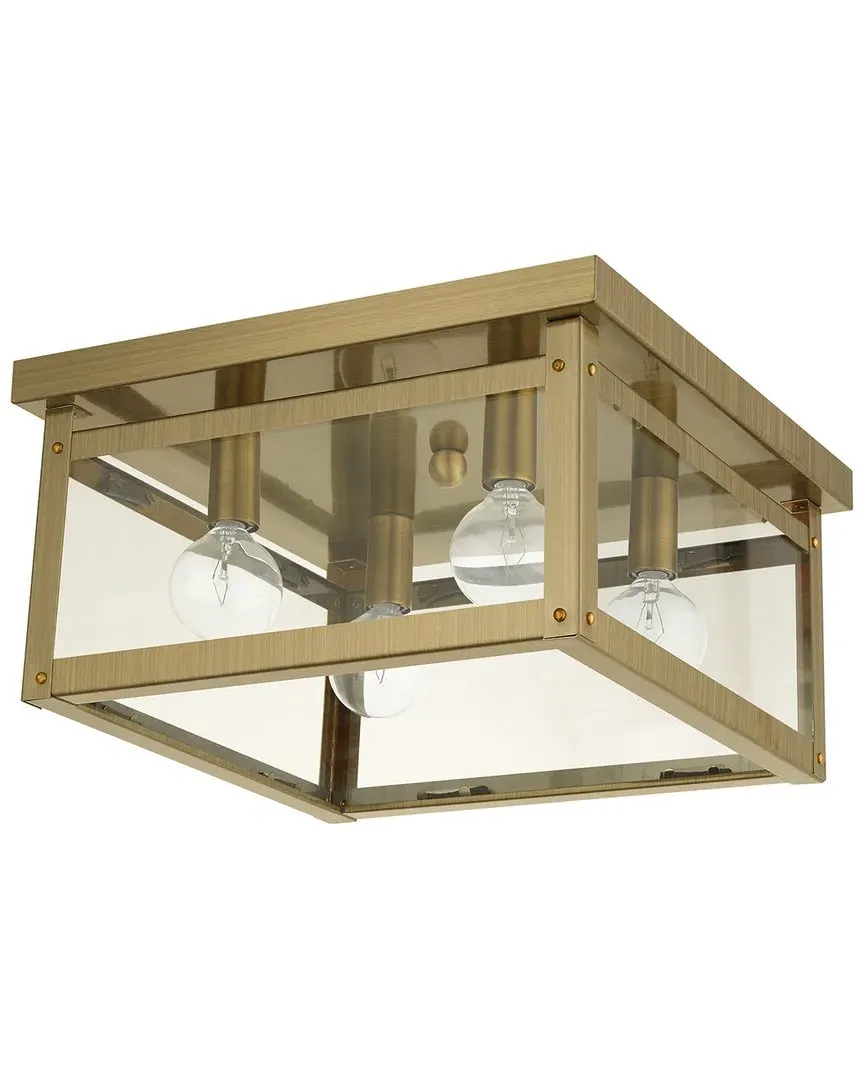 Milford Square 4-Light Flush Mount - Antique Brass, Steel