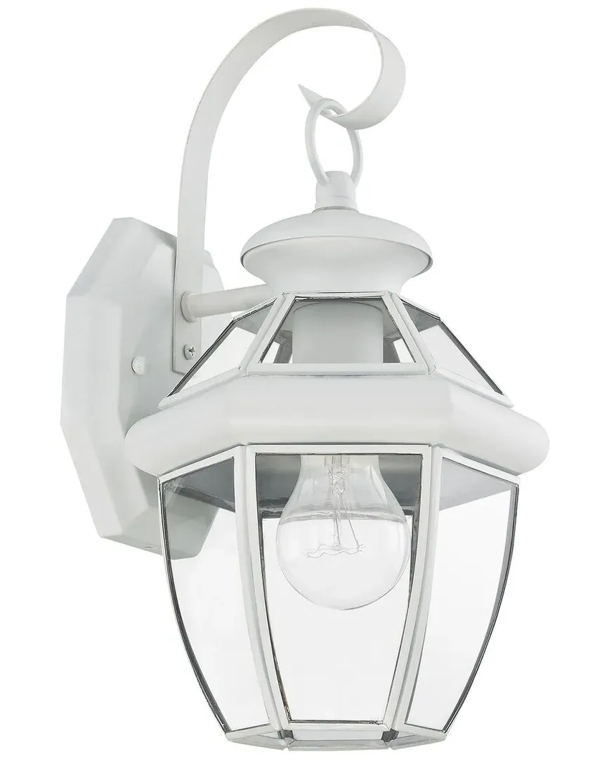 Monterey 1-Light Outdoor Wall Lantern - White, Brass image