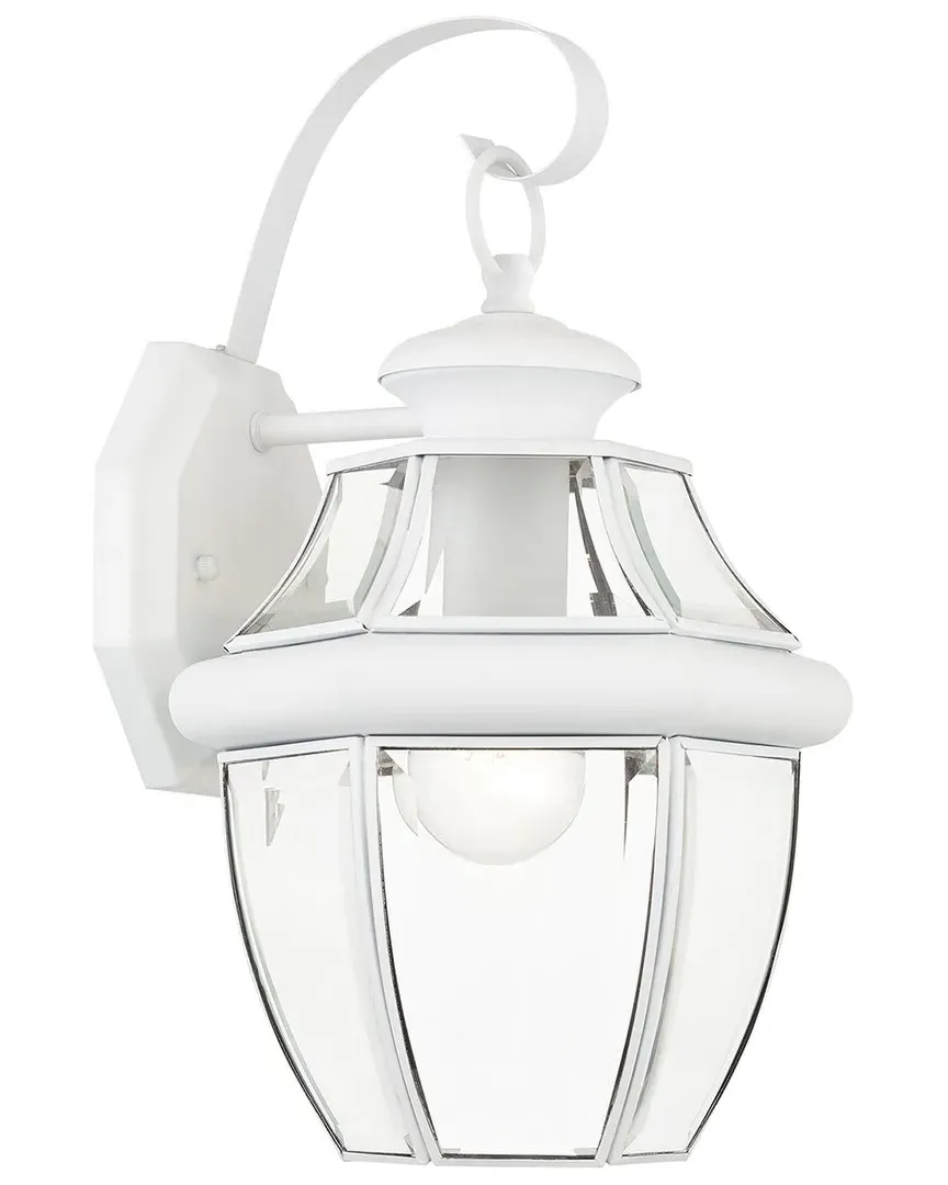 Monterey 1-Light Outdoor Wall Lantern - White, Brass