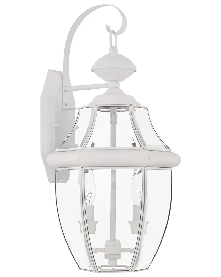 Monterey 2-Light Outdoor Wall Lantern - White, Brass