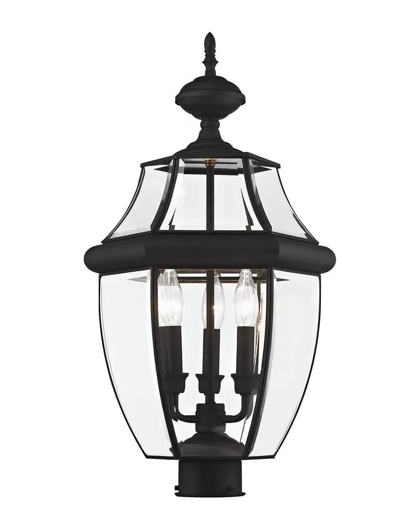 Monterey 3-Light Outdoor Post Top Lantern - Black, Brass image