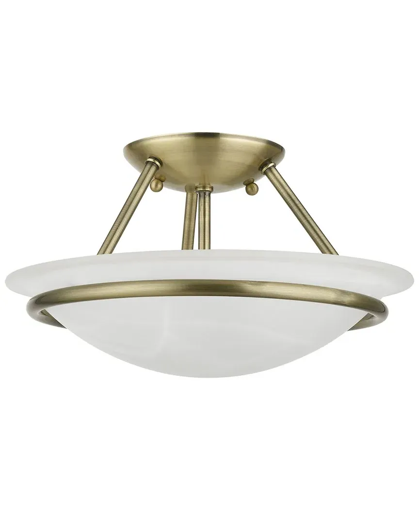 Newburgh 2-Light Semi-Flush Mount - Antique Brass, Alabaster image