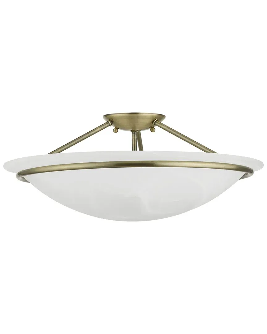 Newburgh 3-Light Semi-Flush Mount - Antique Brass, Alabaster