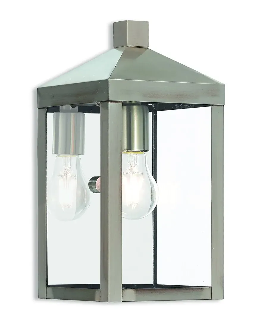 Nyack 1-Light Outdoor Wall Lantern - Brushed Nickel, Brass image