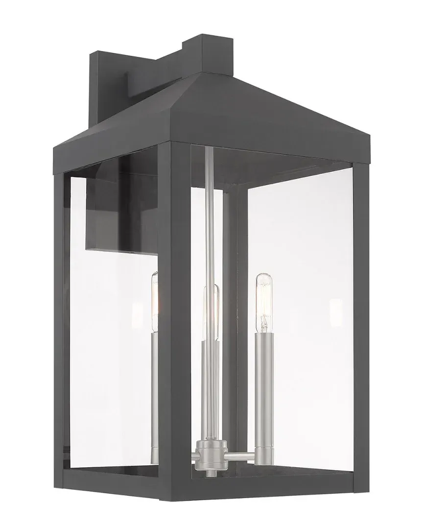 Nyack 3 Light Large Outdoor Wall Lantern - Scandinavian Gray, Brass