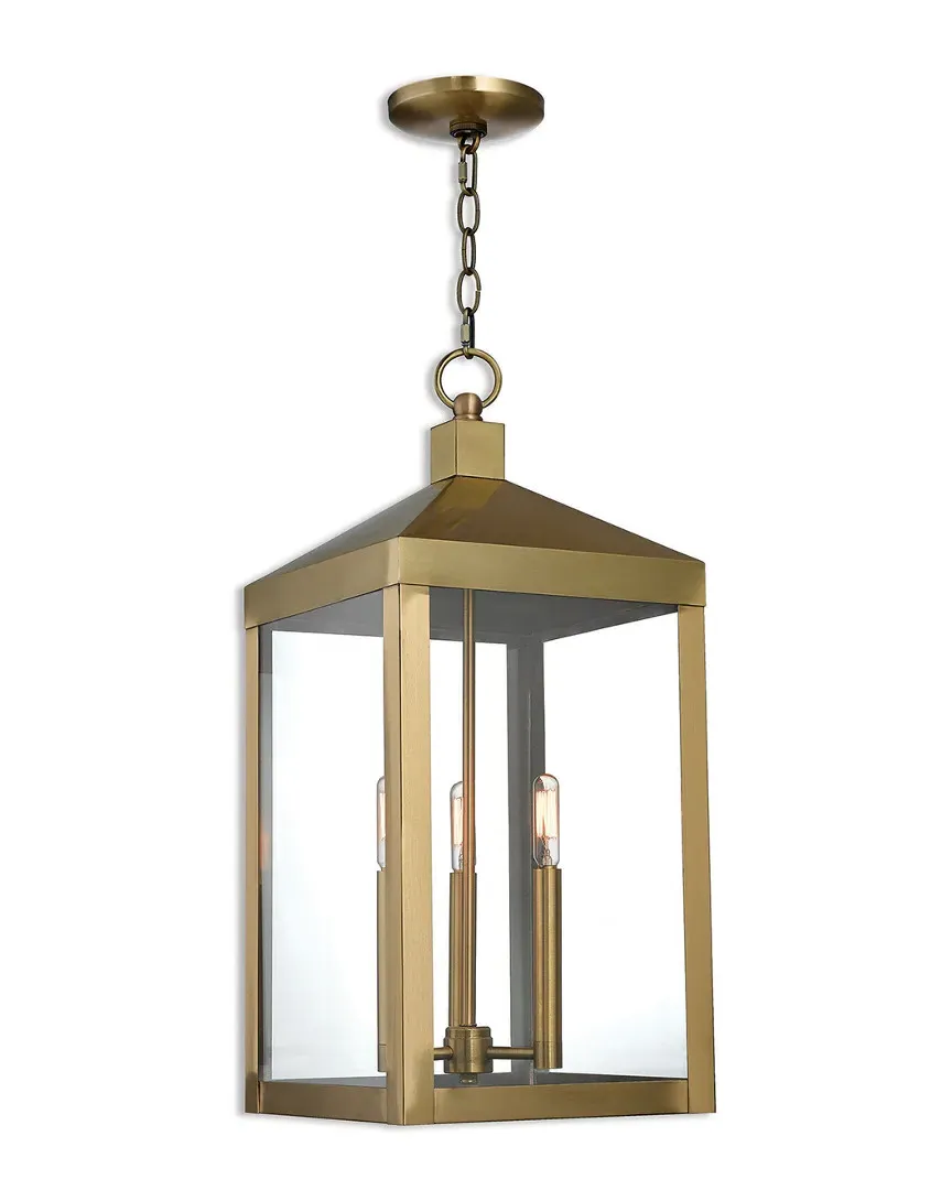 Nyack 3-Light Outdoor Pendant Lantern - Antique Brass