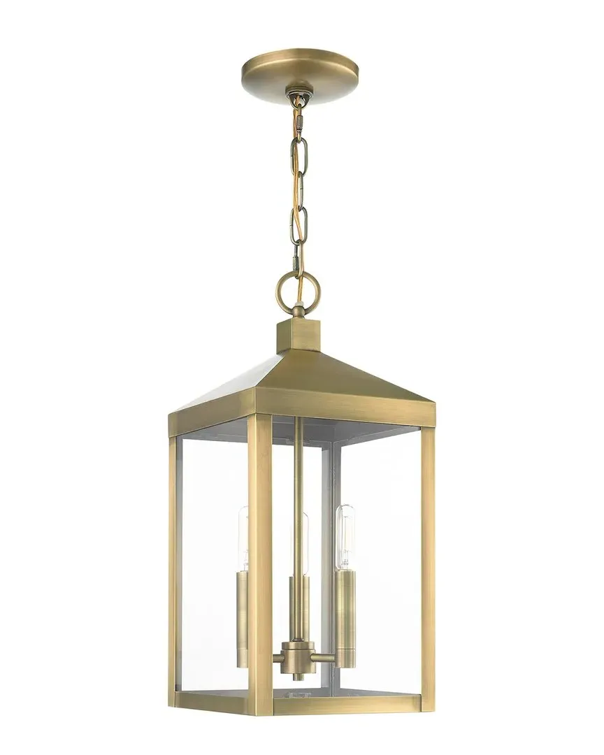 Nyack 3-Light Outdoor Pendant Lantern - Antique Brass image