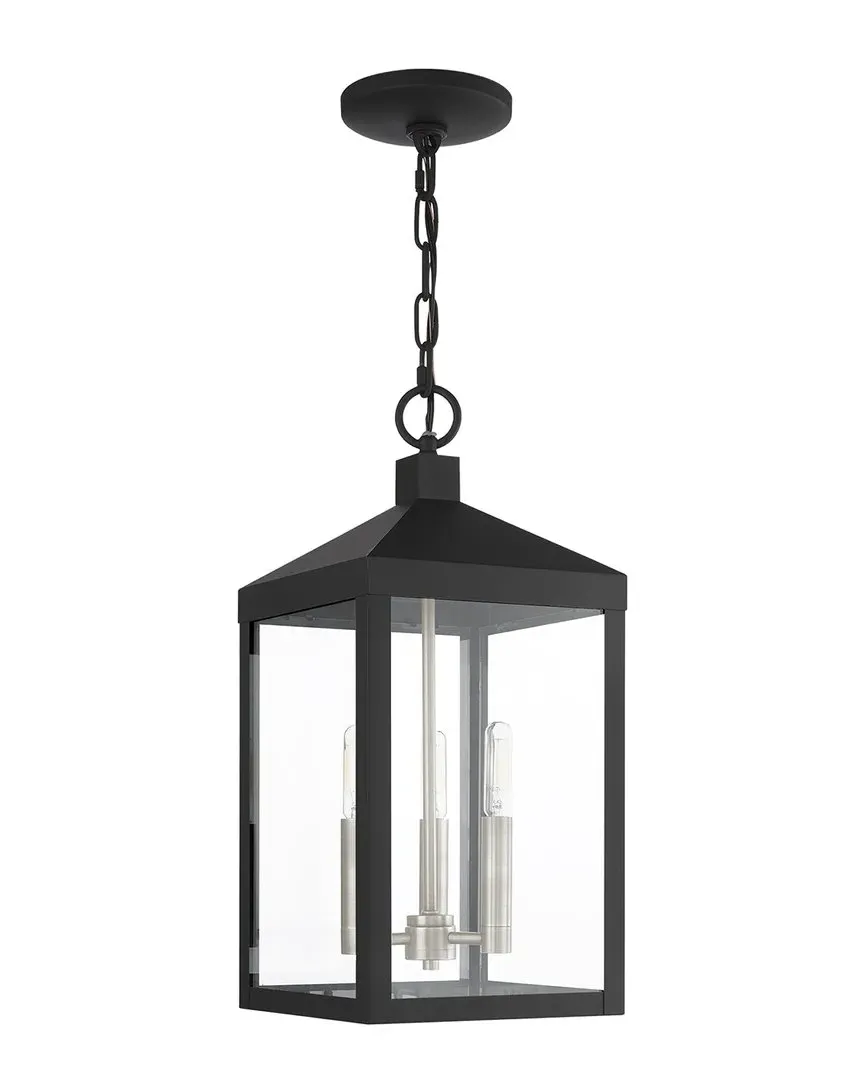 Nyack 3-Light Outdoor Pendant Lantern - Black, Steel