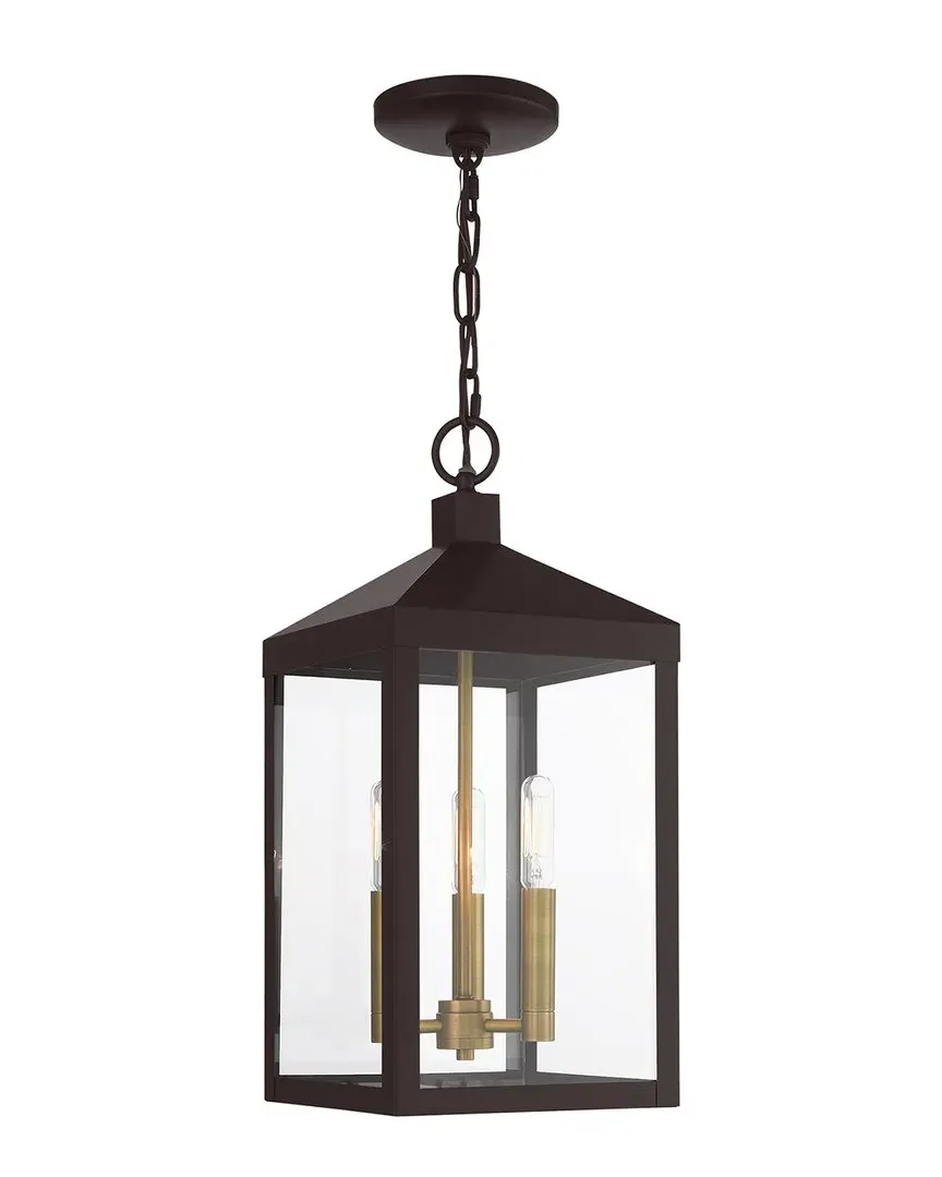 Nyack 3-Light Outdoor Pendant Lantern - Bronze, Glass