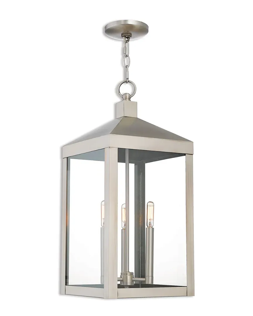 Nyack 3-Light Outdoor Pendant Lantern - Brushed Nickel