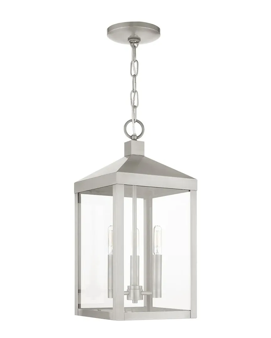 Nyack 3-Light Outdoor Pendant Lantern - Brushed Nickel