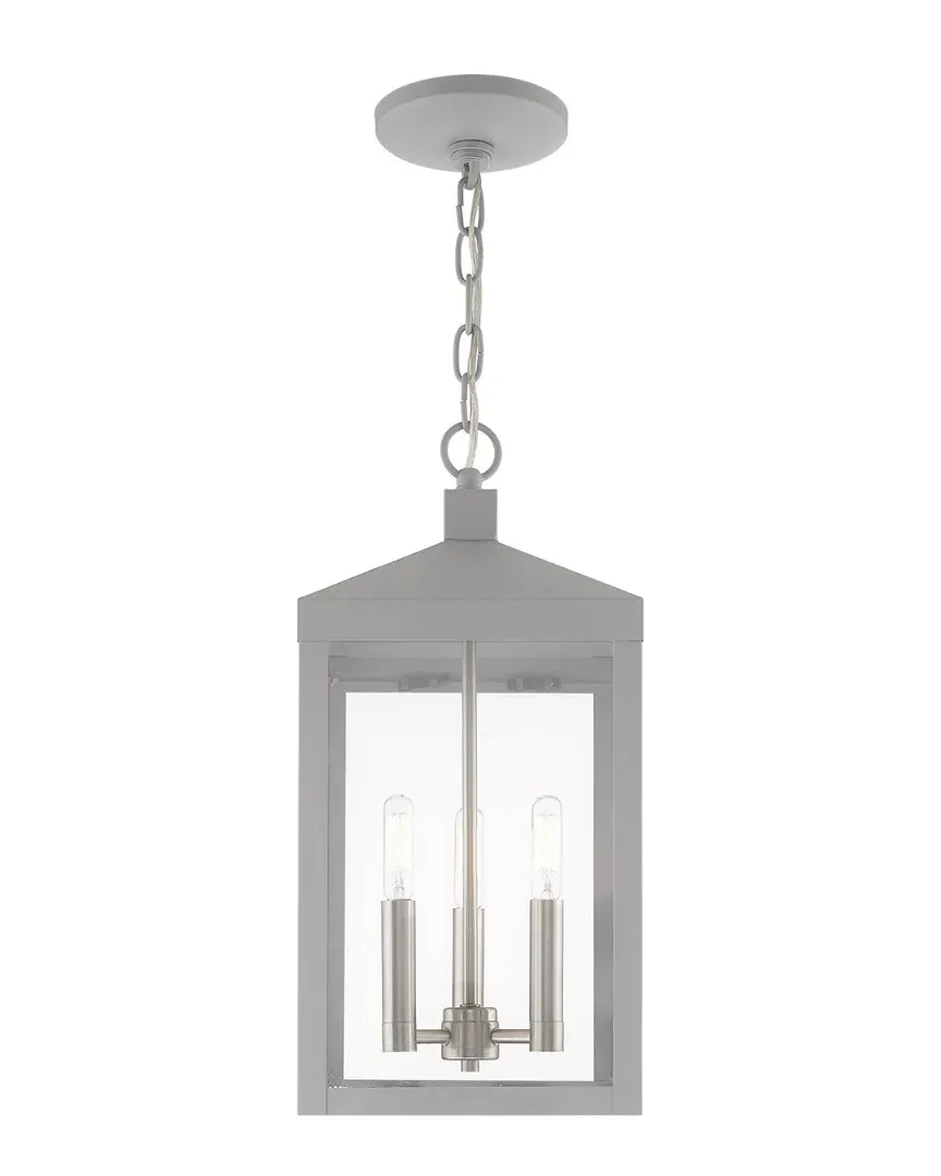 Nyack 3 Light Outdoor Pendant Lantern - Nordic Gray, Brass image