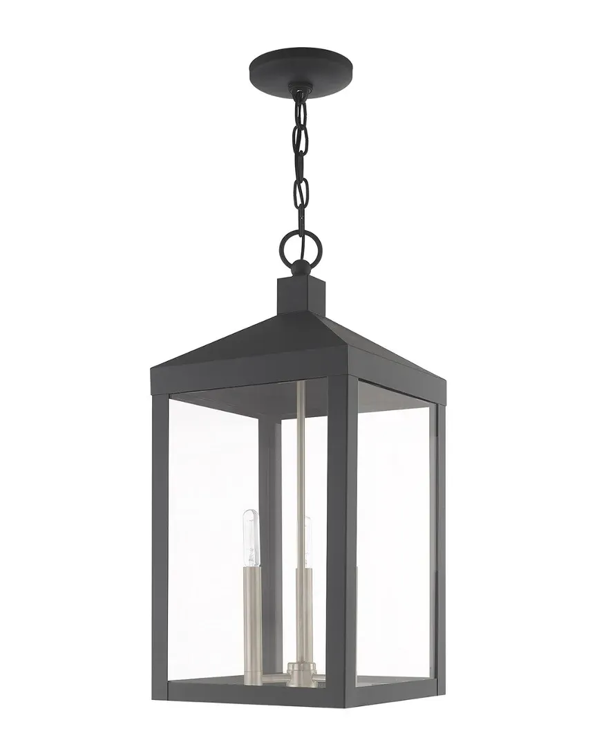 Nyack 3-Light Outdoor Pendant Lantern - Scandinavian Gray, Brass