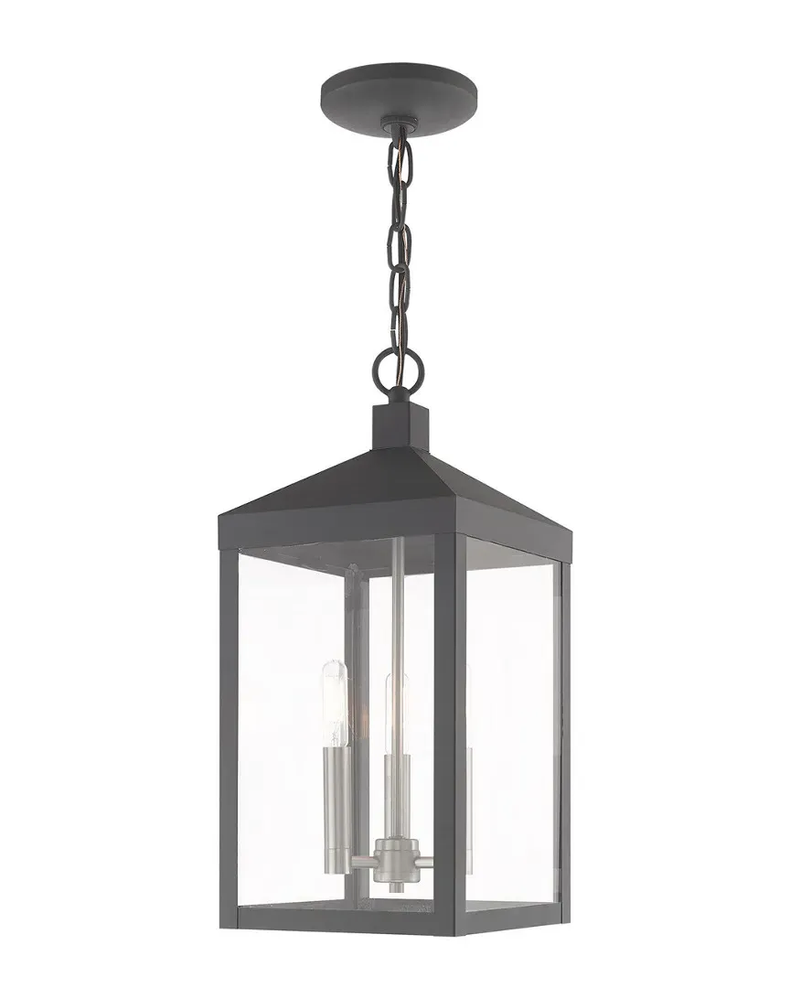 Nyack 3 Light Outdoor Pendant Lantern - Scandinavian Gray, Brass