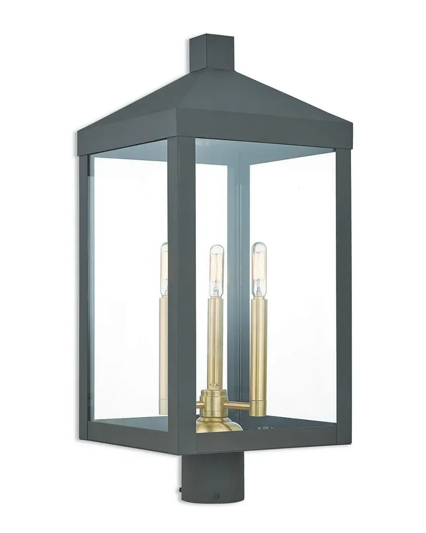 Nyack 3-Light Outdoor Post Top Lantern - Bronze, Brass