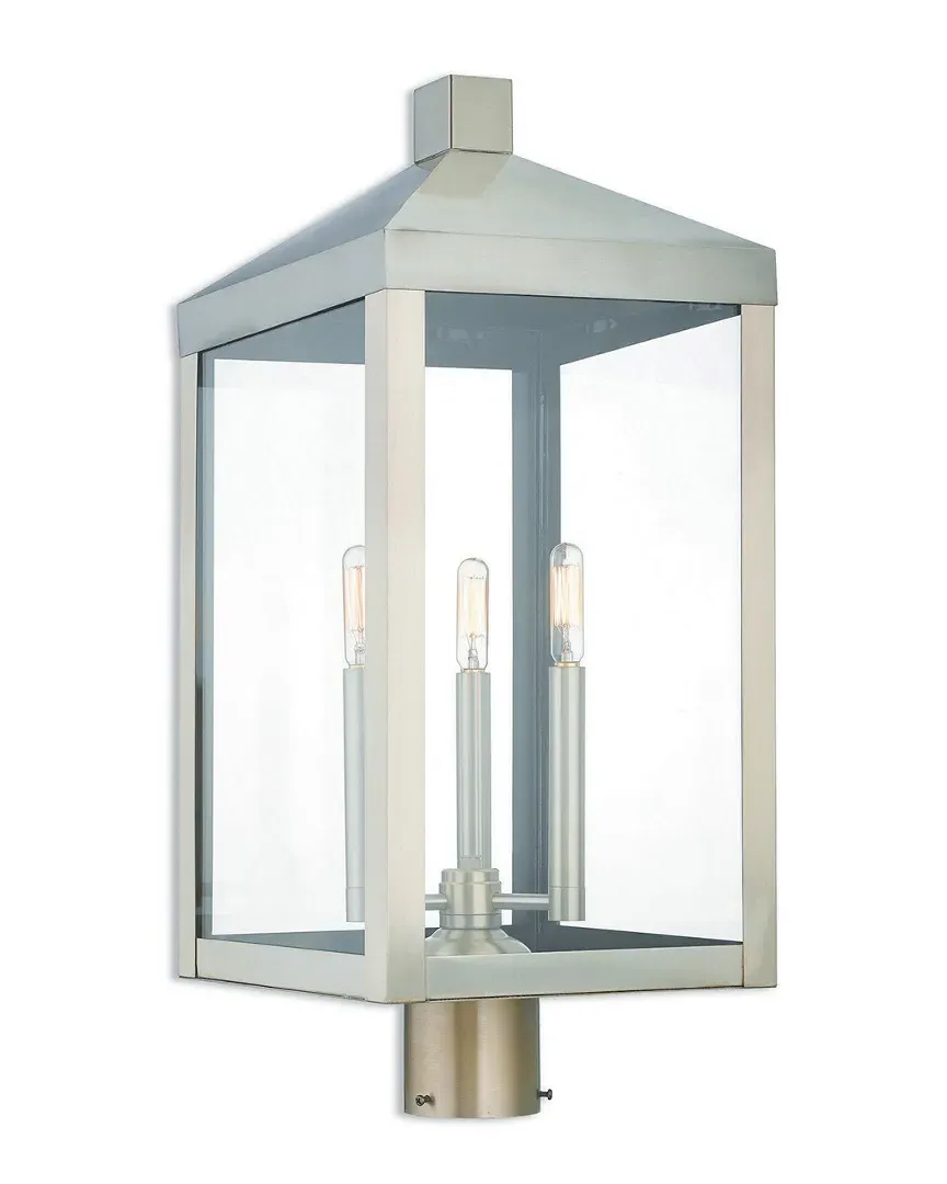 Nyack 3 Light Outdoor Post Top Lantern - Brushed Nickel image