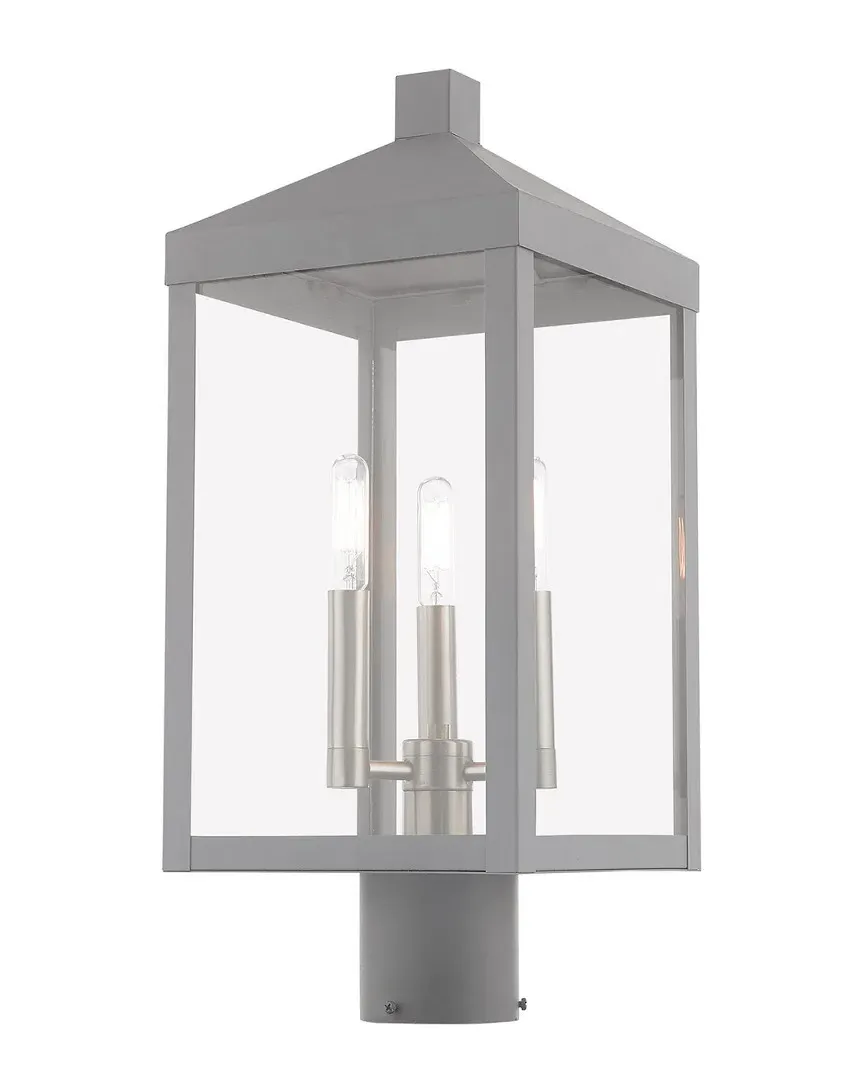 Nyack 3 Light Outdoor Post Top Lantern - Nordic Gray, Brass
