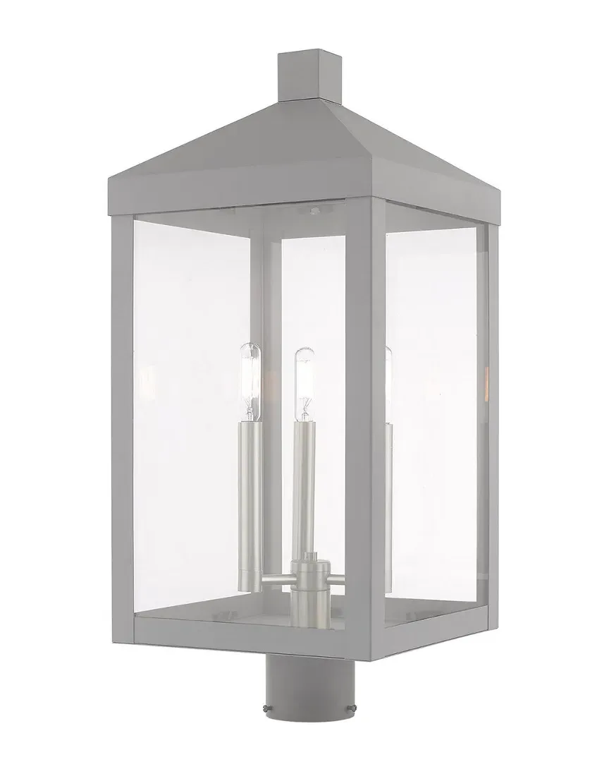 Nyack 3-Light Outdoor Post Top Lantern - Nordic Gray, Brass