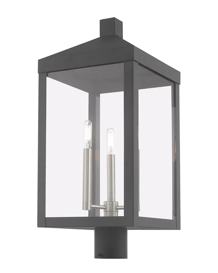 Nyack 3-Light Outdoor Post Top Lantern - Scandinavian Gray, Brass