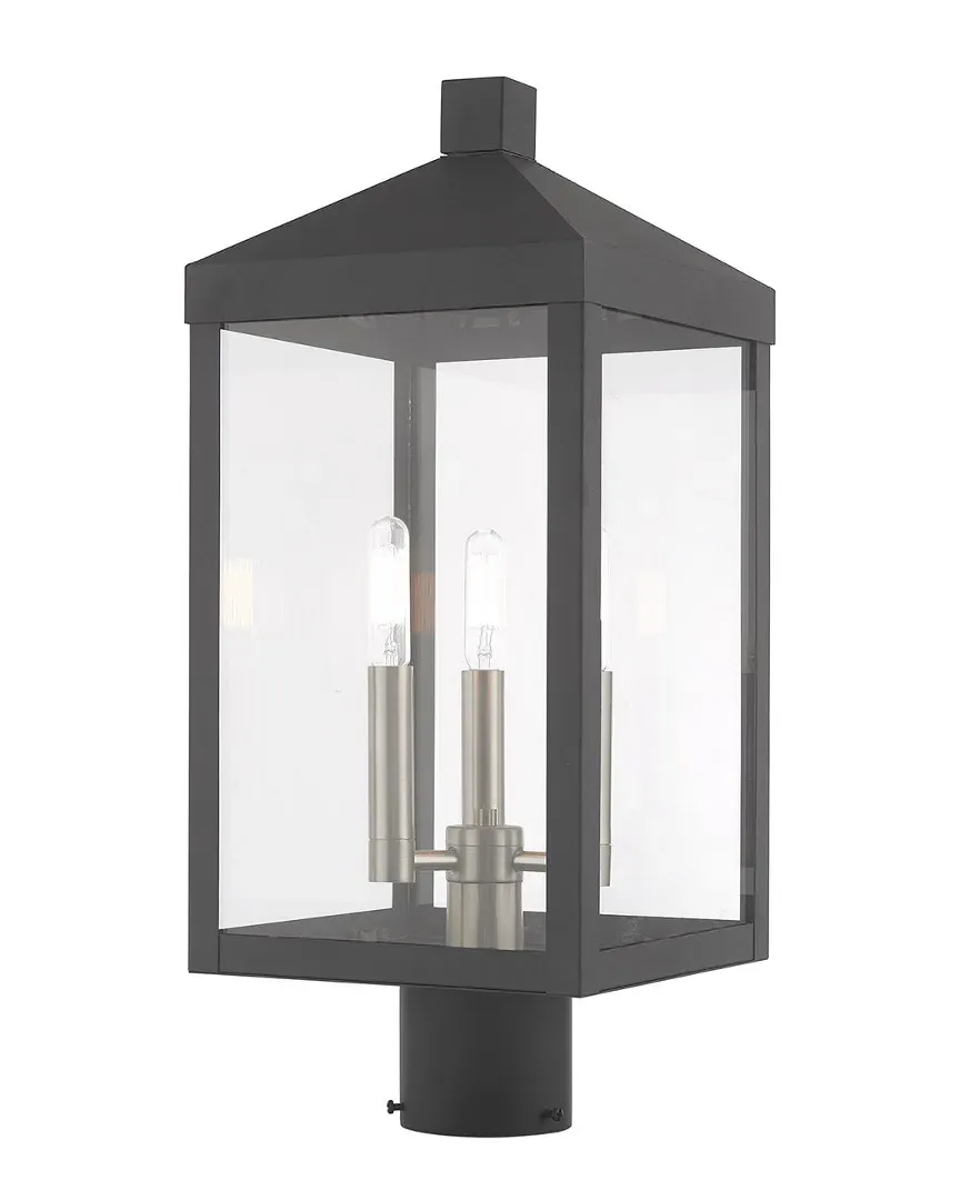 Nyack 3 Light Outdoor Post Top Lantern - Scandinavian Gray, Brass