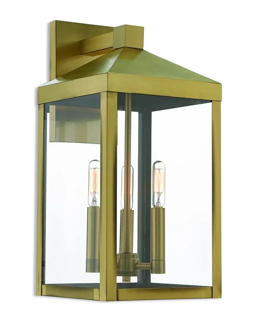 Nyack 3-Light Outdoor Wall Lantern - Antique Brass image