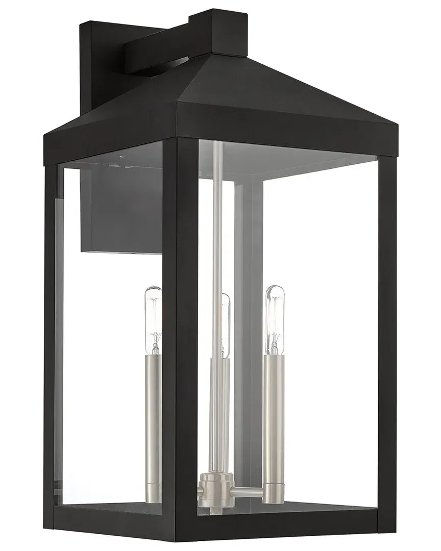Nyack 3 Light Outdoor Wall Lantern - Black, Brass